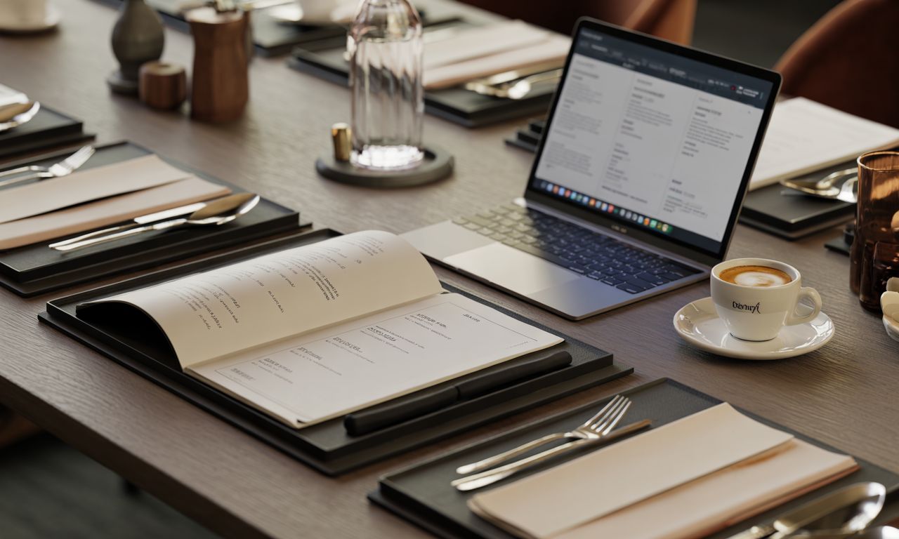 Hospitality operator reviewing F&B reports and profit systems documentation